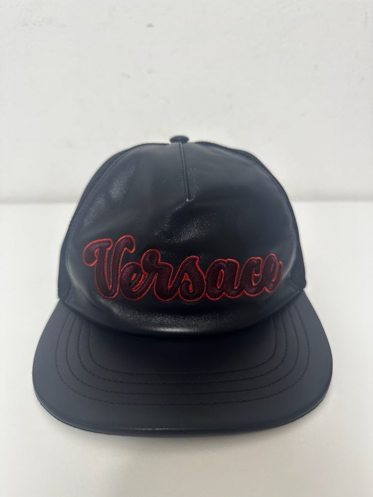 Versace Blue Leather And Mesh Cap