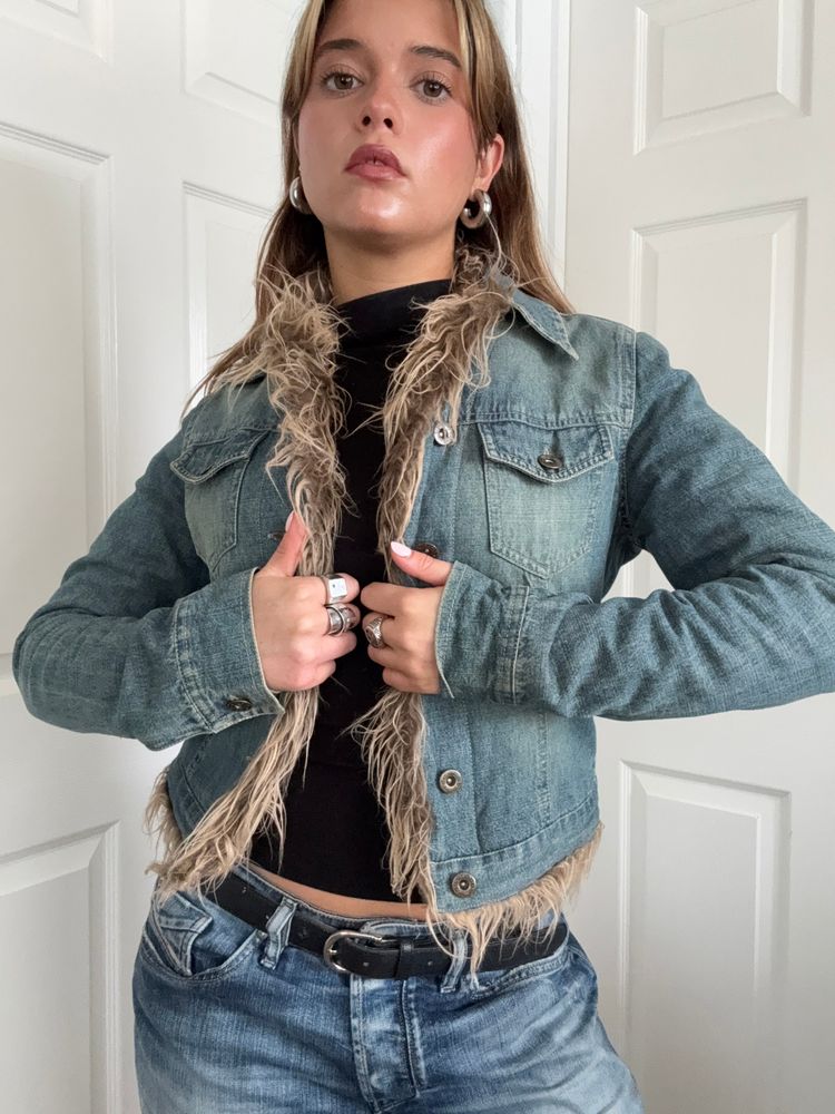 Denim Faux Fur Jacket (UK8)