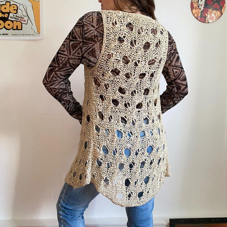 River Island y2k cream distressed crochet vest product image