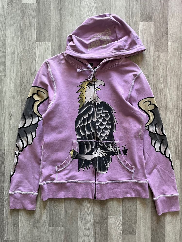 Ed Hardy purple zip-up hoodie with eagle graphic product image