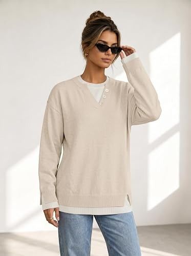 Immagine di Beige Knit Sweater With Button Details 1