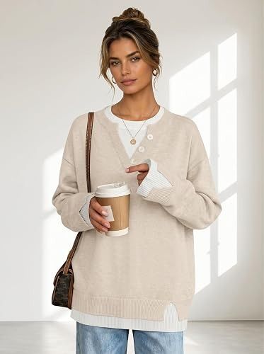 Immagine di Beige Knit Sweater With Button Details 3