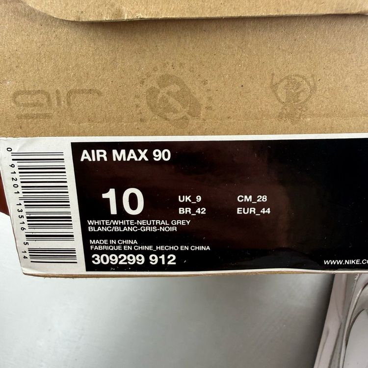 Immagine di Nike Air Max 90 Size UK 9 White Neutral Grey Men's Trainers 309299-912 6