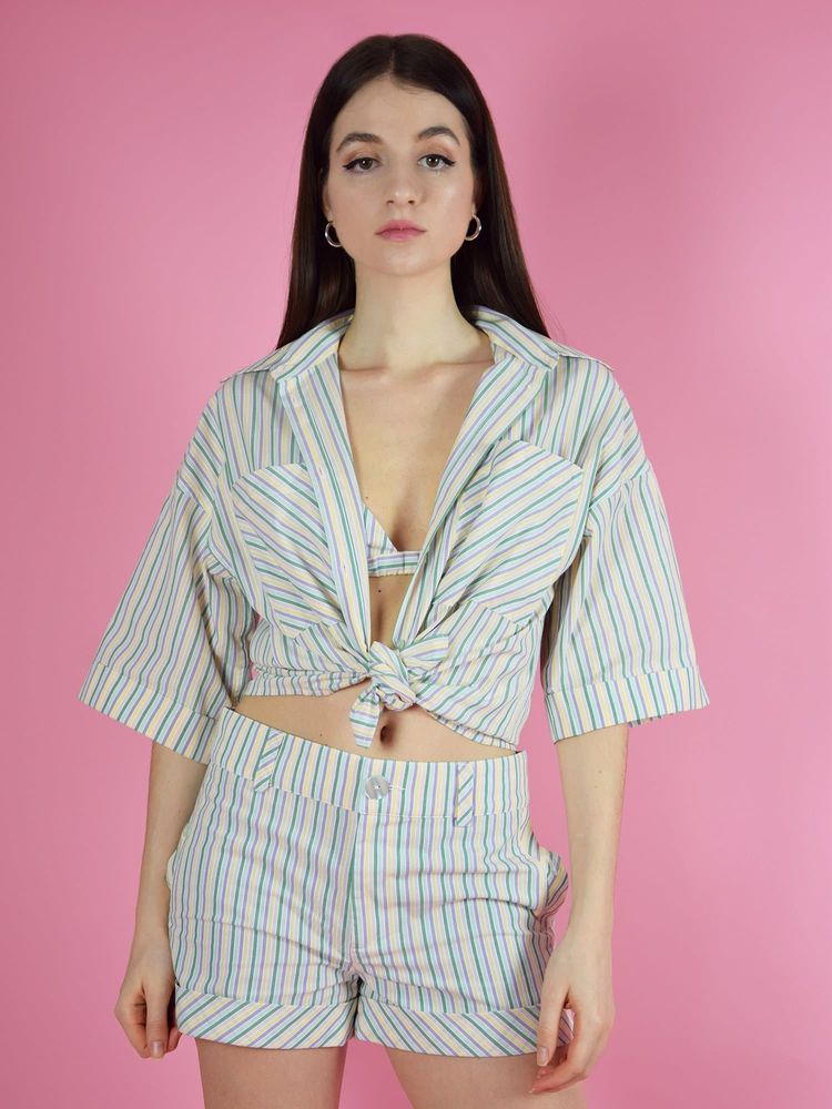Ocean Drive Elastic Bralette, Upcycled Cotton, in Multicolour Stripe image 6