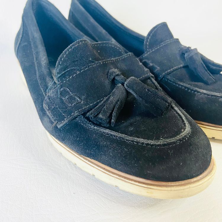 Kurt Geiger | Black Suede Leather | Tassel Loafers Flat Shoes | Size 6 (39) | Work Casual image 11