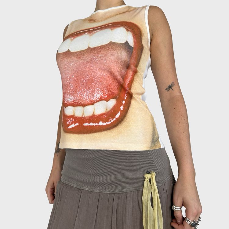 Rare Desigual Screaming Mouth Print Tank Top - M 6