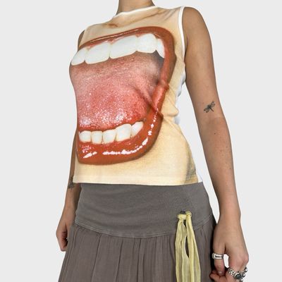 Rare Desigual Screaming Mouth Print Tank Top - M 6