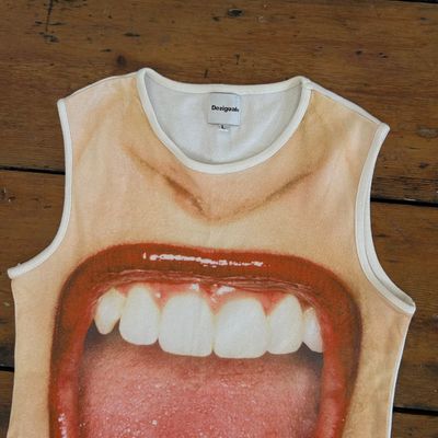 Rare Desigual Screaming Mouth Print Tank Top - M 4