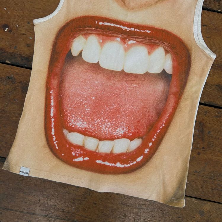 Rare Desigual Screaming Mouth Print Tank Top - M 7