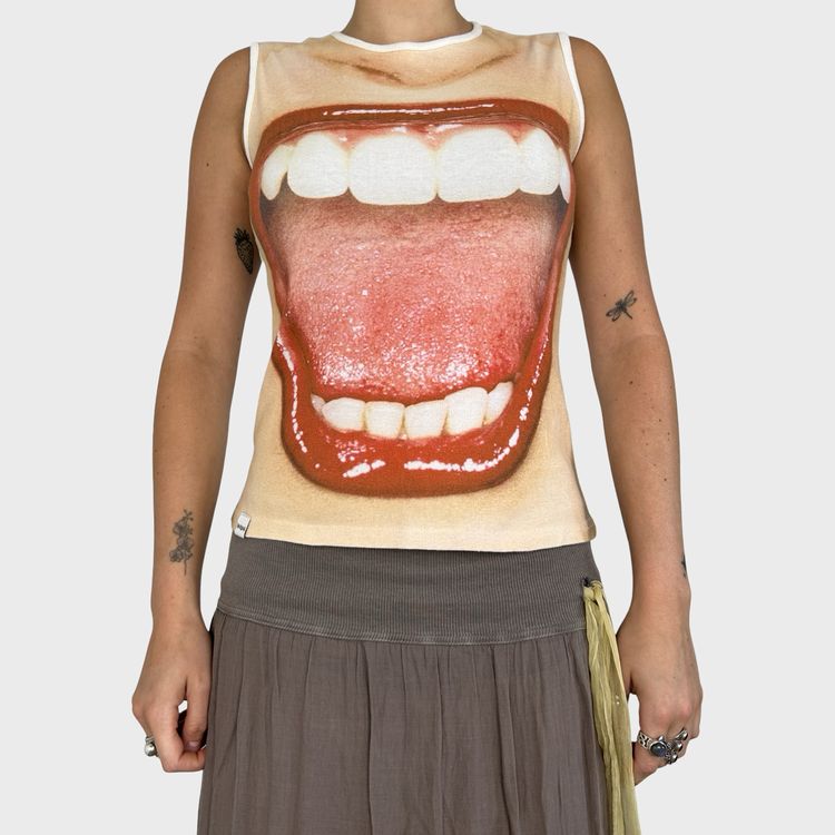 Rare Desigual Screaming Mouth Print Tank Top - M 10