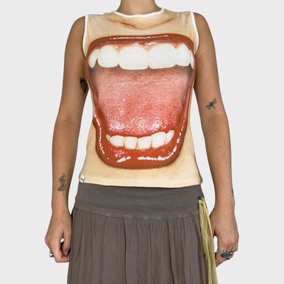 Rare Desigual Screaming Mouth Print Tank Top - M 10