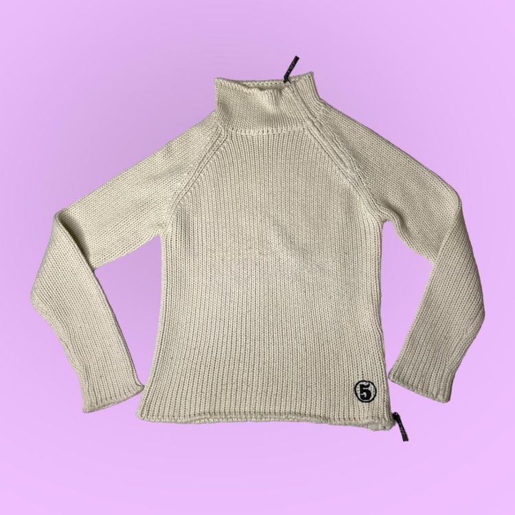 90s 00s cream Jennyfer chunky knit jumper with zips and embroidery  