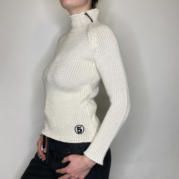 90s 00s cream Jennyfer chunky knit jumper with zips and embroidery   image 2