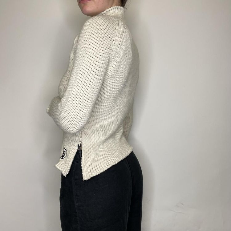 90s 00s cream Jennyfer chunky knit jumper with zips and embroidery   image 1