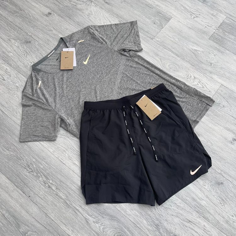 Nike Dri Fit Rise 365 Top and 7" Flex Stride Running Shorts Set - Grey/Black