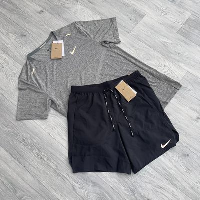 Nike Dri Fit Rise 365 Top and 7" Flex Stride Running Shorts Set - Grey/Black