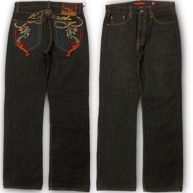 Ed Hardy Authentic Ed Hardy “Hell Viper” Embroidered Baggy Denim Jeans product image