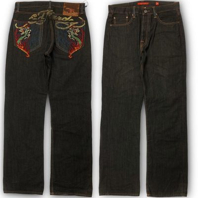 Authentic Ed Hardy “Hell Viper” Embroidered Baggy Denim Jeans 1