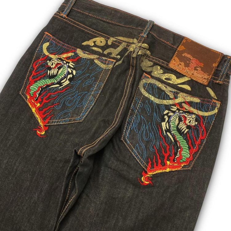 Authentic Ed Hardy “Hell Viper” Embroidered Baggy Denim Jeans 2