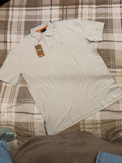 Boss pale grey polo shirt