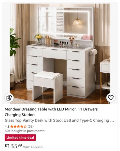 Mondeer Dressing Table With Led Mirror And Stool