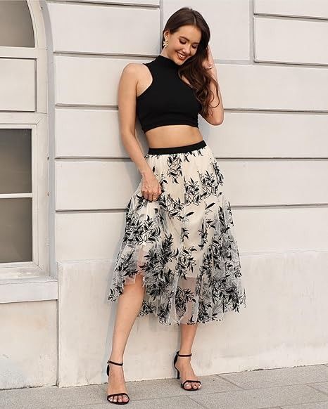 Immagine di Black And White Floral Midi Skirt 6