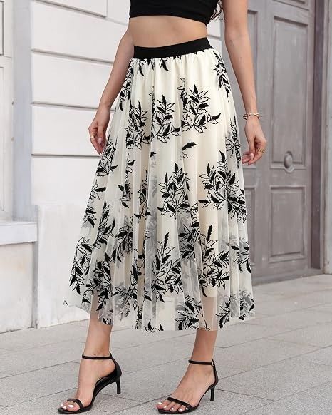 Immagine di Black And White Floral Midi Skirt 3