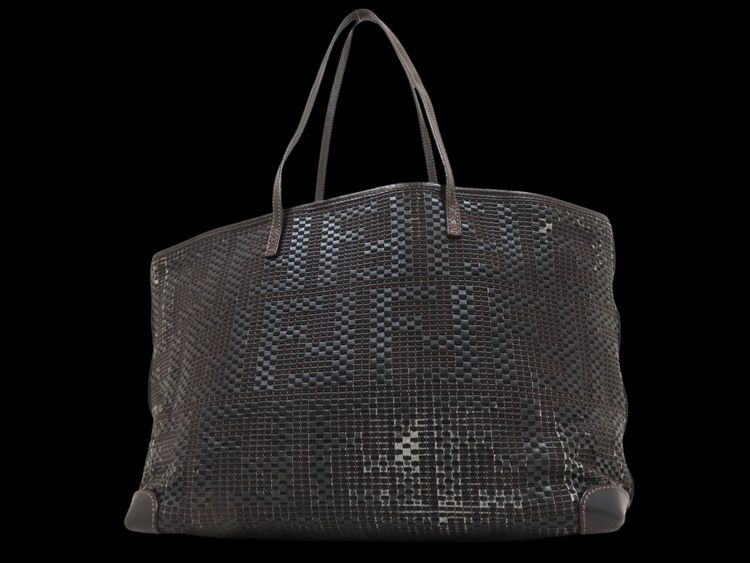 Fendi Black Brown Zucca Woven Calf Leather Tote Bag