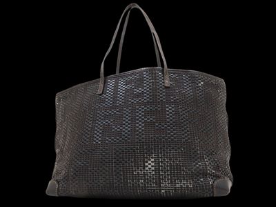 Fendi Black Brown Zucca Woven Calf Leather Tote Bag