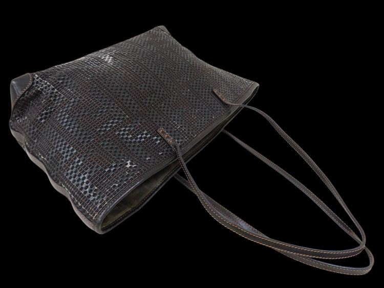 Fendi Black Brown Zucca Woven Calf Leather Tote Bag image 9