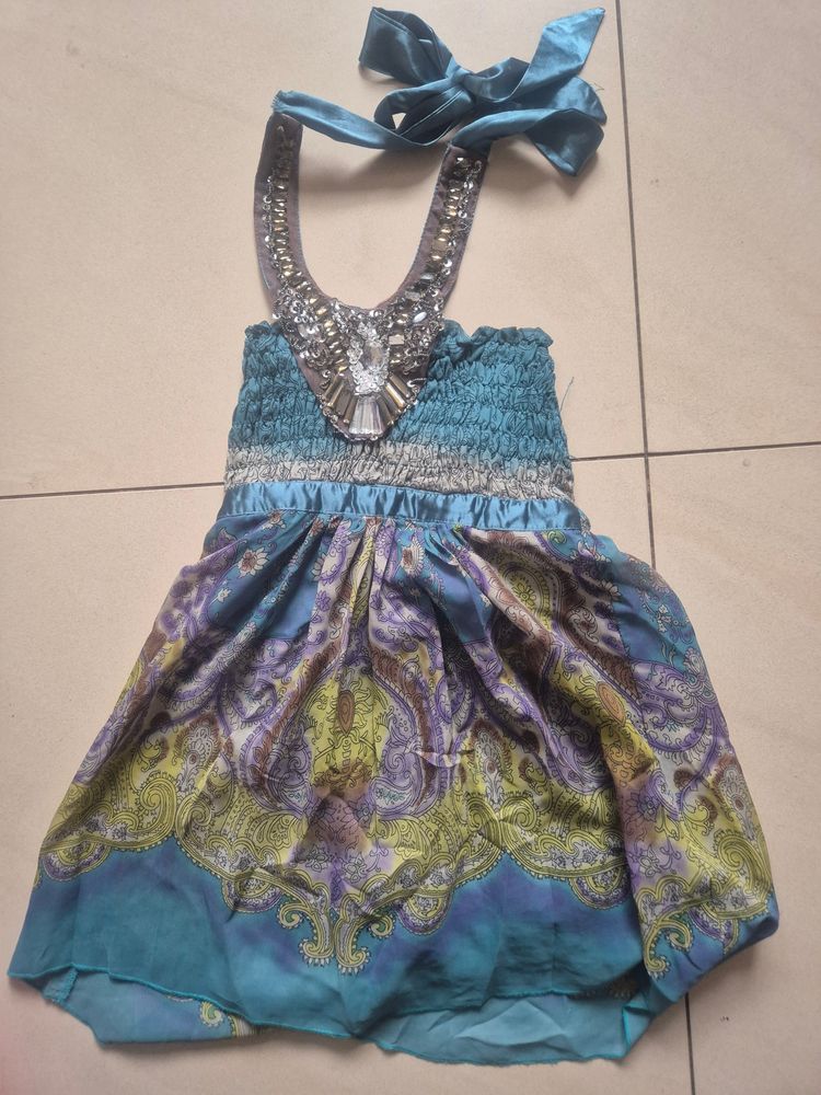 Other Blue Patterned Halter Dress With Embellishments product image