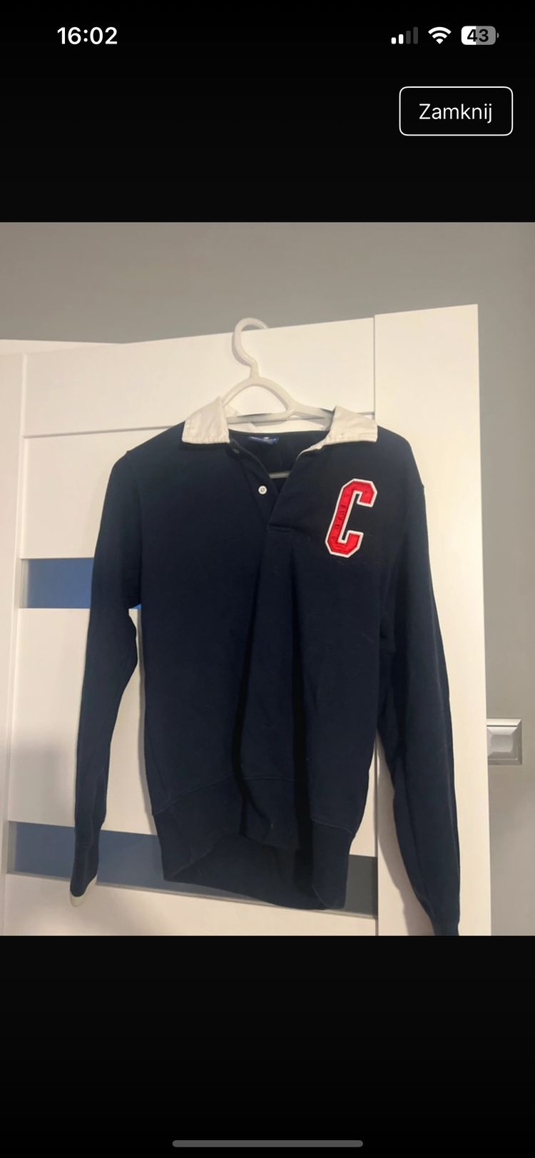 Champion Navy Long Sleeve Polo Shirt With White Collar And Red C Patch product image