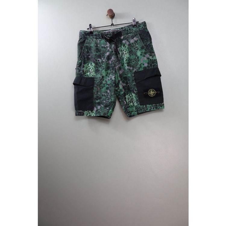 Stone Island Green Alligator Camo RE Cargo Shorts