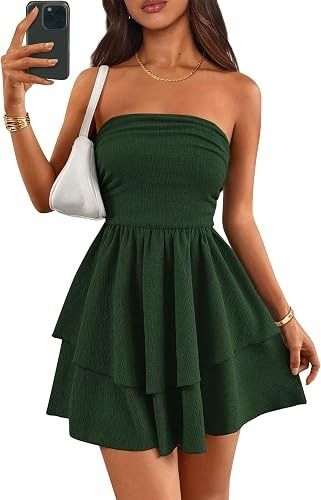 Strapless Green Layered Mini Dress