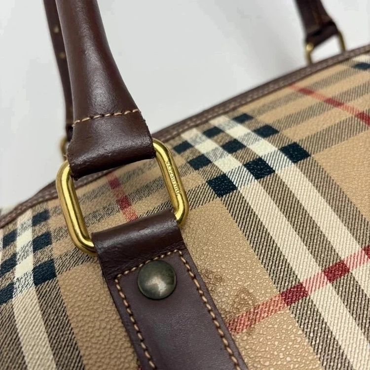 Burberry Vintage Nova Check Canvas/Leather Duffel Keepall Travel Bag obraz 10