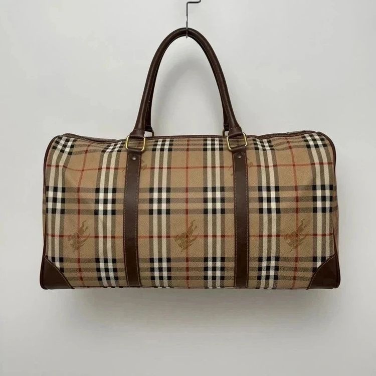 Burberry Vintage Nova Check Canvas/Leather Duffel Keepall Travel Bag obraz 2