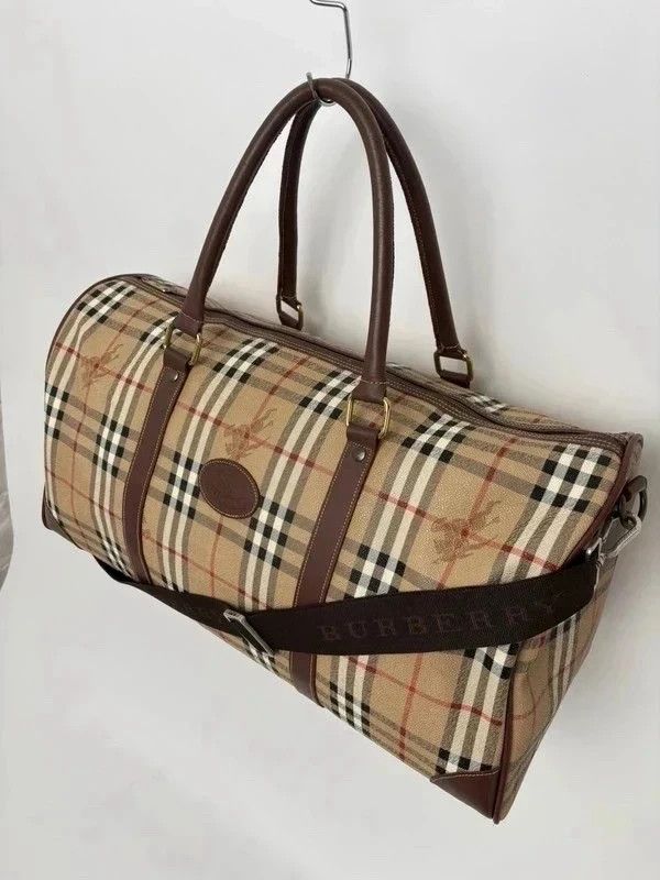 Burberry Vintage Nova Check Canvas/Leather Duffel Keepall Travel Bag obraz 4