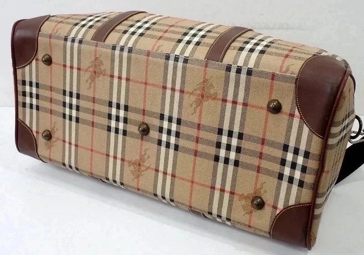 Burberry Vintage Nova Check Canvas/Leather Duffel Keepall Travel Bag obraz 7