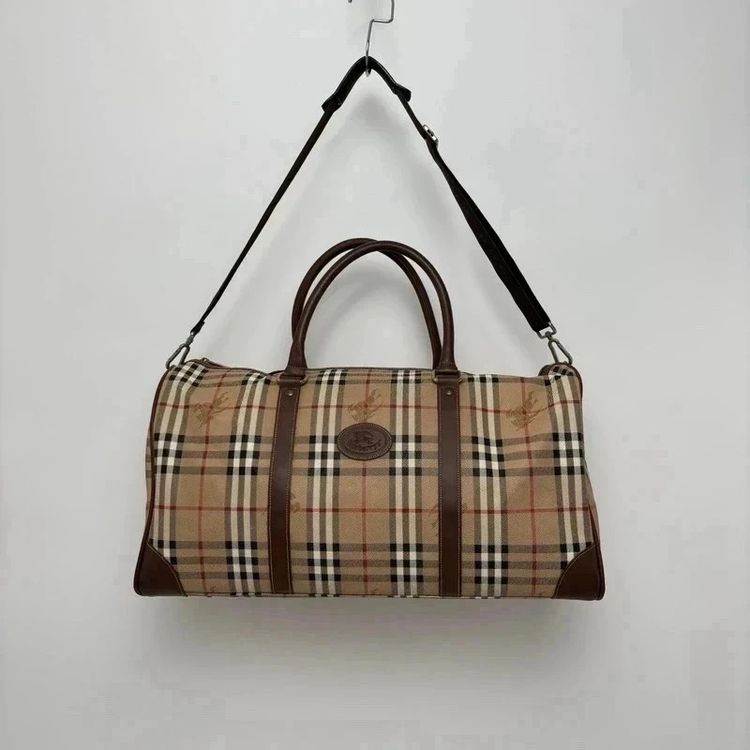 Burberry Vintage Nova Check Canvas/Leather Duffel Keepall Travel Bag obraz 3