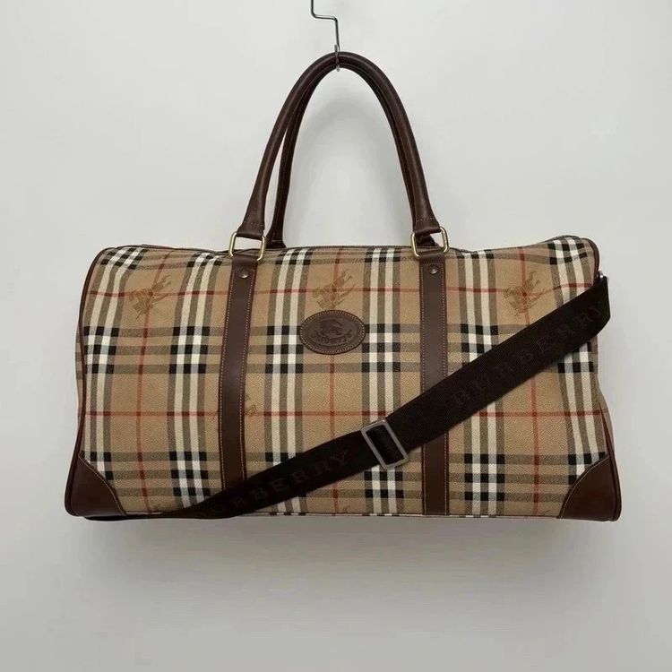 Burberry Vintage Nova Check Canvas/Leather Duffel Keepall Travel Bag obraz 1