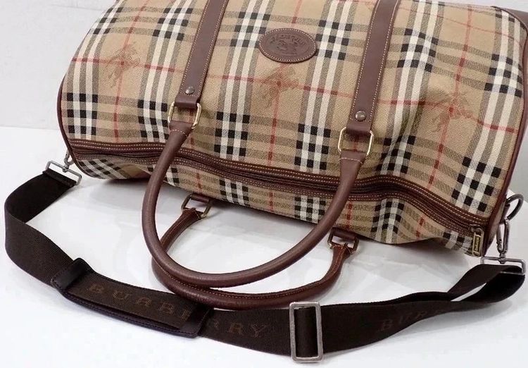 Burberry Vintage Nova Check Canvas/Leather Duffel Keepall Travel Bag obraz 8