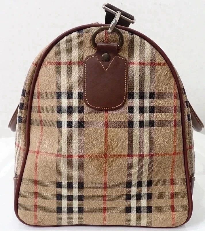 Burberry Vintage Nova Check Canvas/Leather Duffel Keepall Travel Bag obraz 5