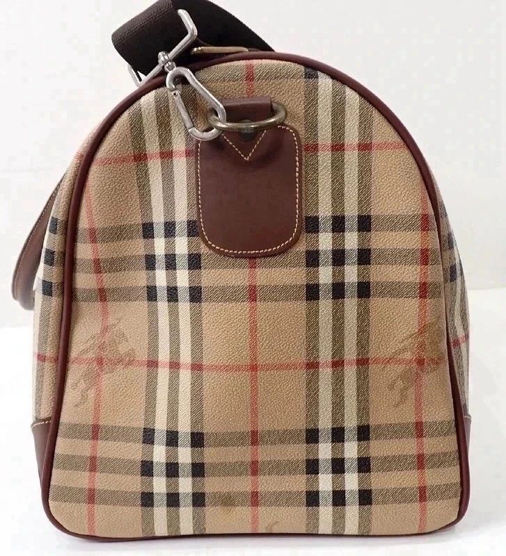 Burberry Vintage Nova Check Canvas/Leather Duffel Keepall Travel Bag obraz 6