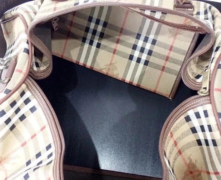 Burberry Vintage Nova Check Canvas/Leather Duffel Keepall Travel Bag obraz 9