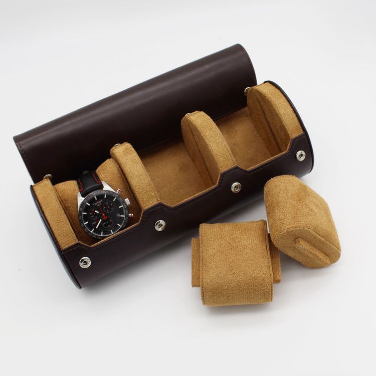 Other 3 Slot Watch Roll Travel Case PU Leather Brown Colour Personalised product image