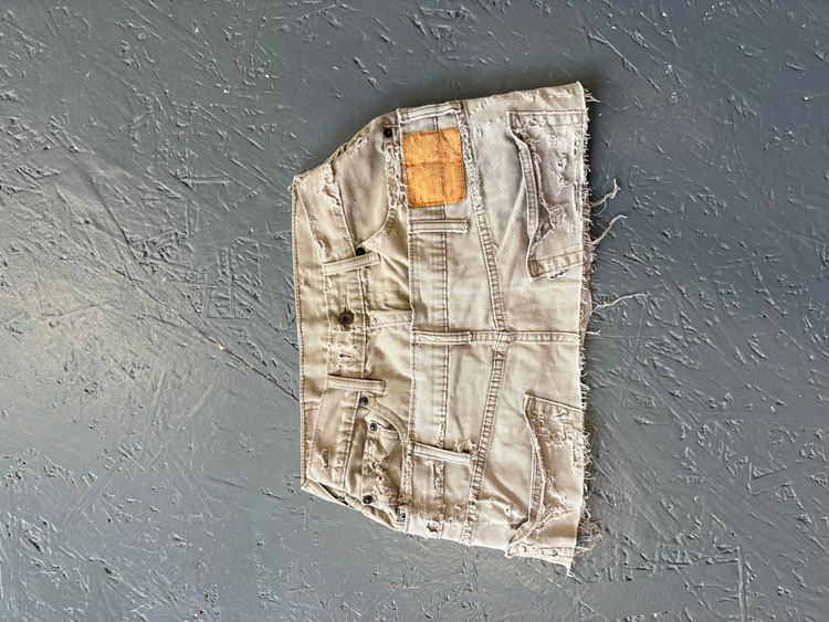 Double Beige Distressed Denim Skirt Only