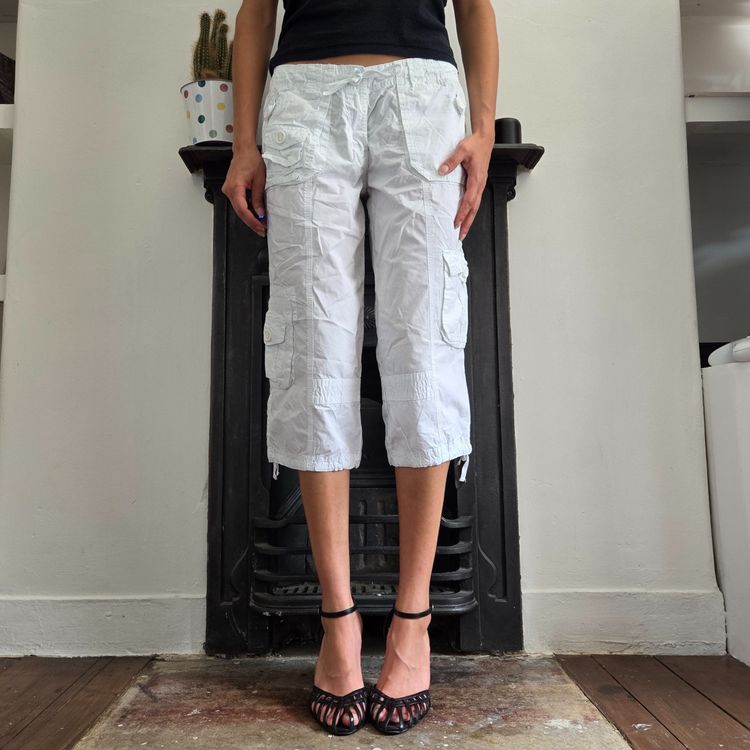 y2k white cropped cargo capri pants
