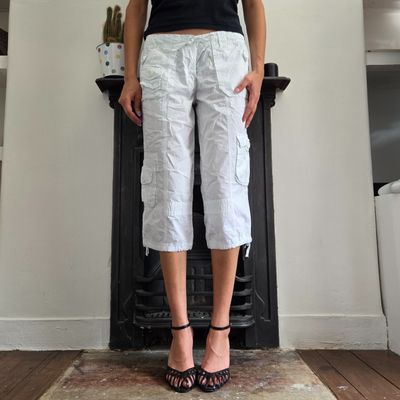 y2k white cropped cargo capri pants