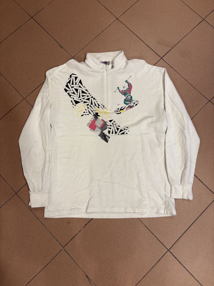 M/Ä/S/E/R White Long Sleeve Quarter Zip Sweatshirt