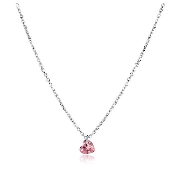 Silver Chain Necklace With Pink Heart Pendant